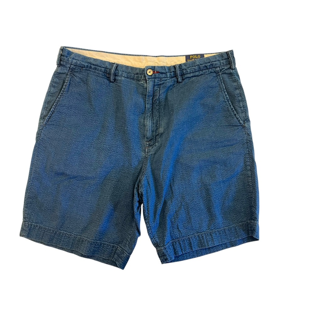 Polo Ralph Lauren Classic Fit 9" Shorts Blue Textured Cotton‎ Relaxed Size 36